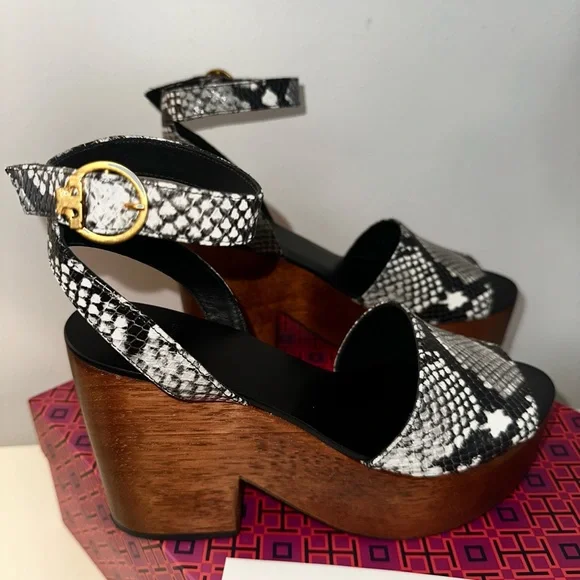 Tory Burch- Snake Embossed Leather Wedges (Size 9) - Picture 2 of 4